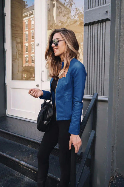 Vintage Women PU Leather Bomber Jacket Fashion Casual Autumn Winter Zipper Windbreaker Streetwear Female Blazer Y2K Clothes New - ZOOMNSTORE