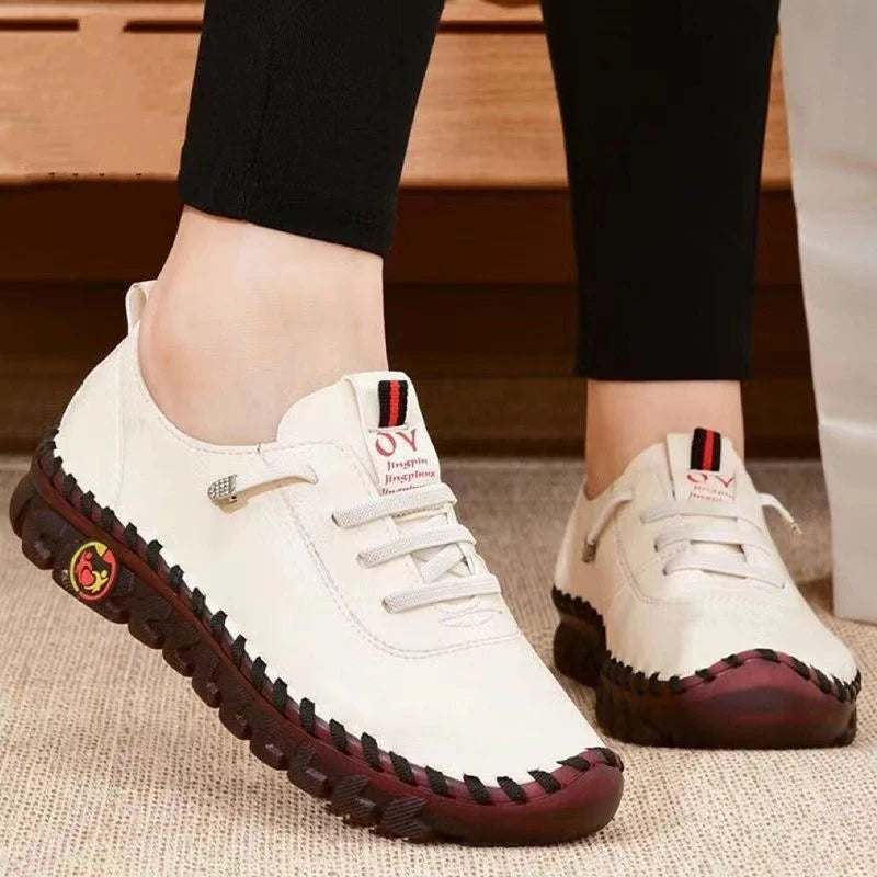 Women Leather Sneakers - Comfortable Casual Shoes With Vulcanized Soles & PU Upper - ZOOMNSTORE
