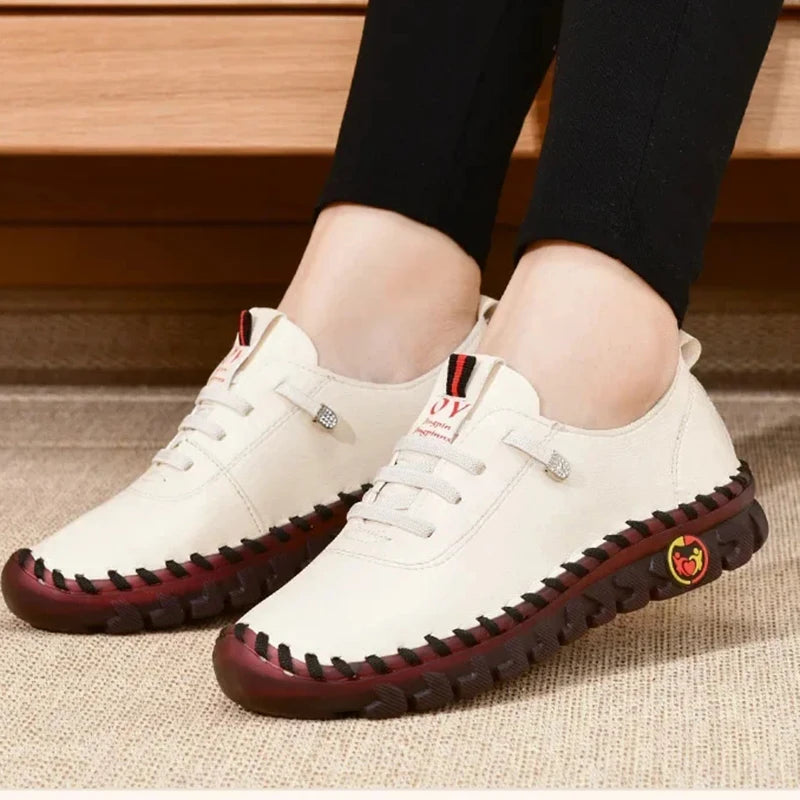Women Leather Sneakers - Comfortable Casual Shoes With Vulcanized Soles & PU Upper - ZOOMNSTORE