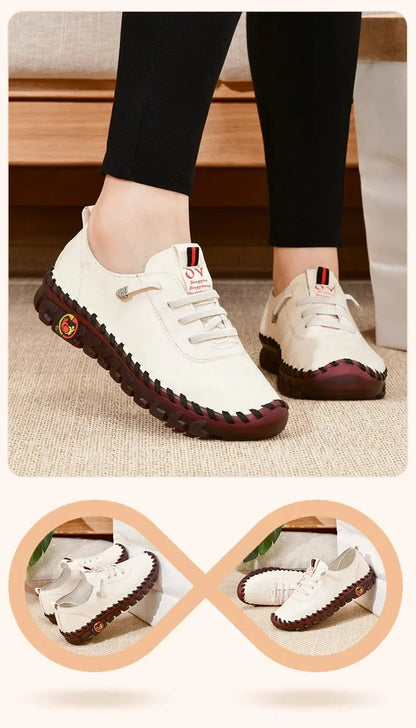 Women Leather Sneakers - Comfortable Casual Shoes With Vulcanized Soles & PU Upper - ZOOMNSTORE