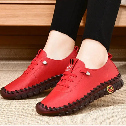 Women Leather Sneakers - Comfortable Casual Shoes With Vulcanized Soles & PU Upper - ZOOMNSTORE