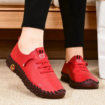 Women Leather Sneakers - Comfortable Casual Shoes With Vulcanized Soles & PU Upper - ZOOMNSTORE