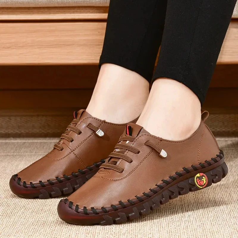 Women Leather Sneakers - Comfortable Casual Shoes With Vulcanized Soles & PU Upper - ZOOMNSTORE