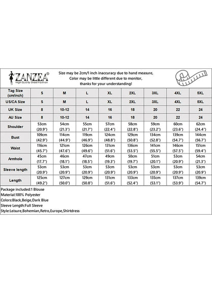 ZANZEA Womens Long Sleeve Maxi Dress - Solid Shirt Sundress with Lapel Neck and Buttons - ZOOMNSTORE