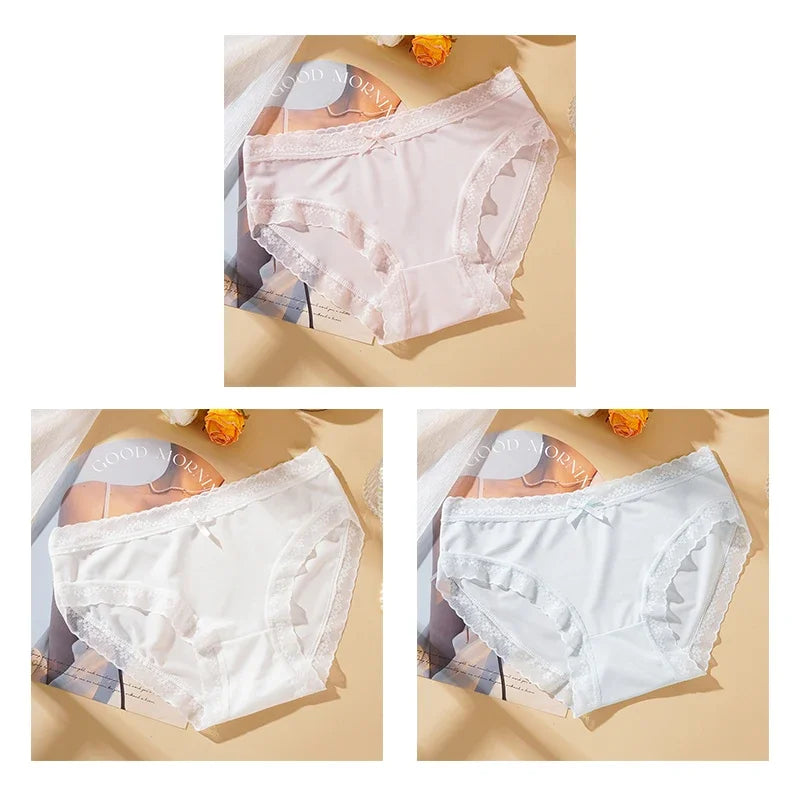 3PCS Womens Lace Low Waist Briefs - Sexy Quick Drying Seamless Underwear - ZOOMNSTORE