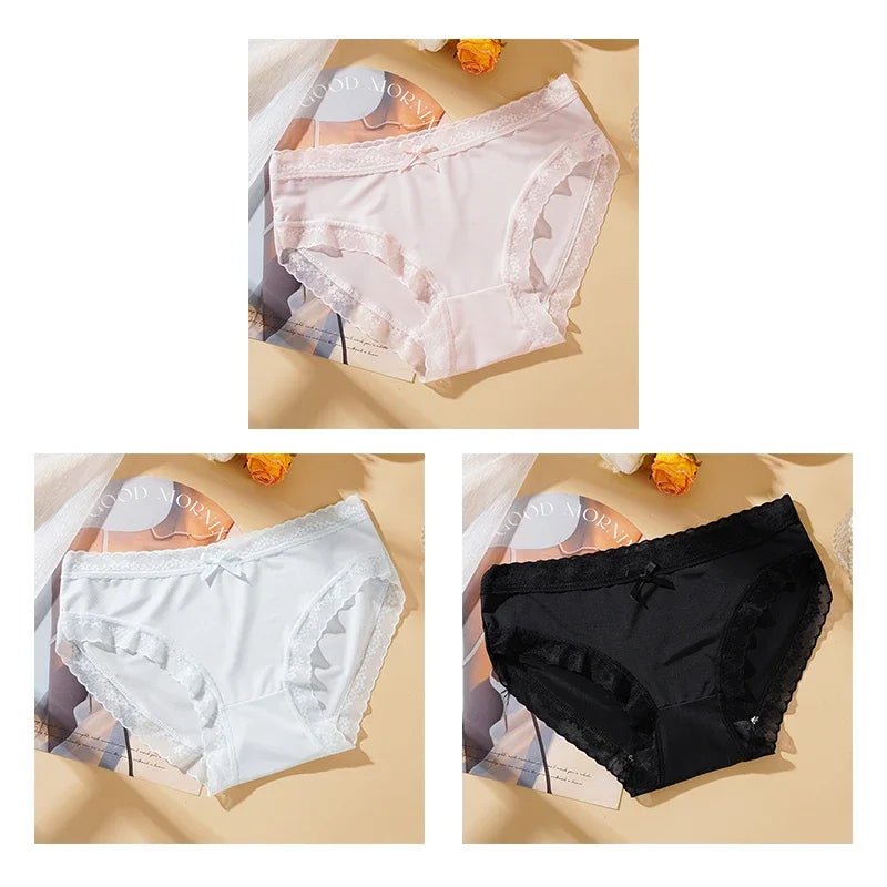 3PCS Womens Lace Low Waist Briefs - Sexy Quick Drying Seamless Underwear - ZOOMNSTORE