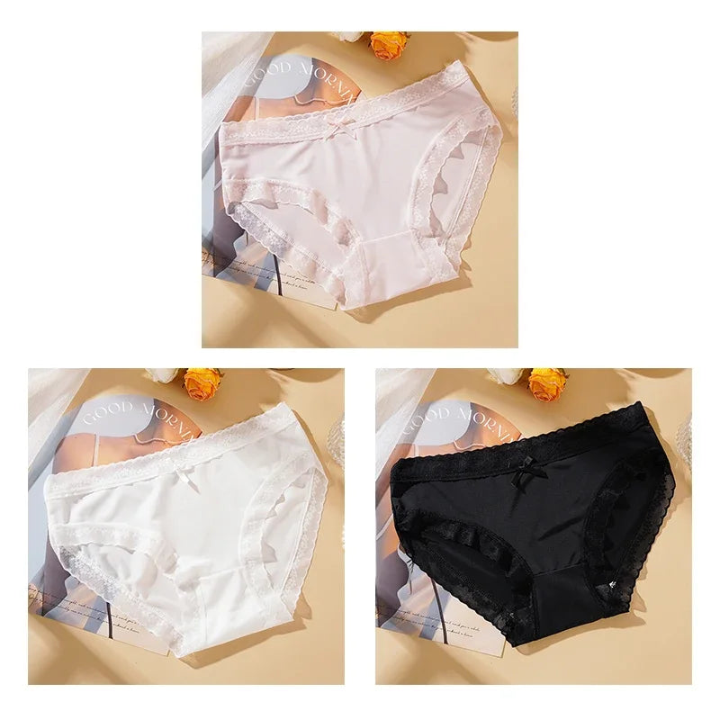 3PCS Womens Lace Low Waist Briefs - Sexy Quick Drying Seamless Underwear - ZOOMNSTORE