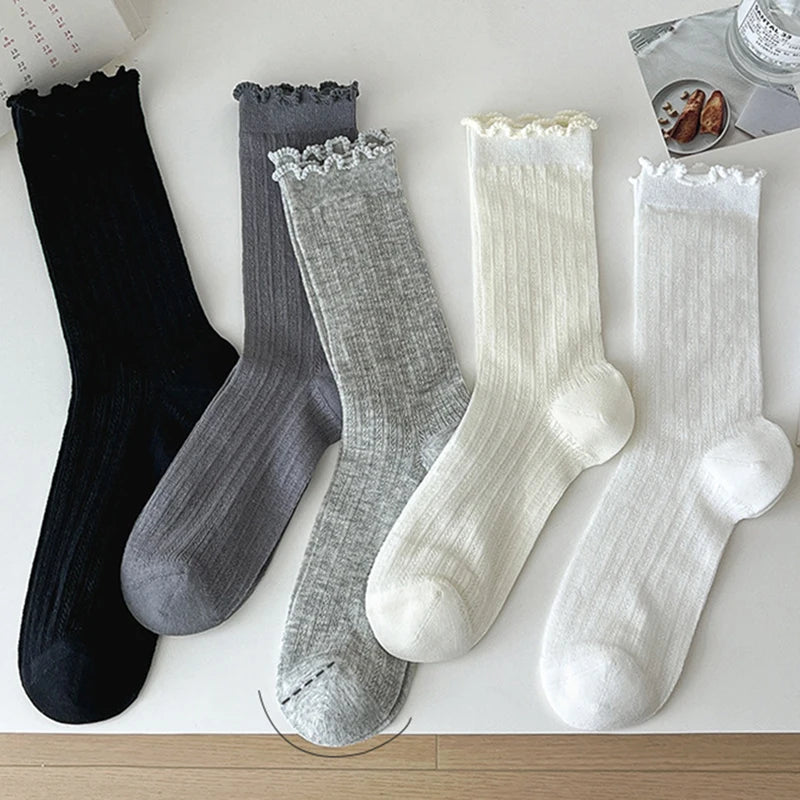 Womens Lightweight Mesh Mid Tube Socks - 5 Pairs Casual Breathable Ballet Style - ZOOMNSTORE