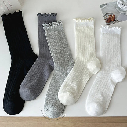 Womens Lightweight Mesh Mid Tube Socks - 5 Pairs Casual Breathable Ballet Style - ZOOMNSTORE