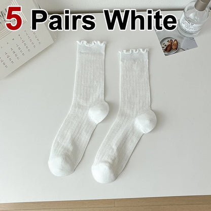 Womens Lightweight Mesh Mid Tube Socks - 5 Pairs Casual Breathable Ballet Style - ZOOMNSTORE