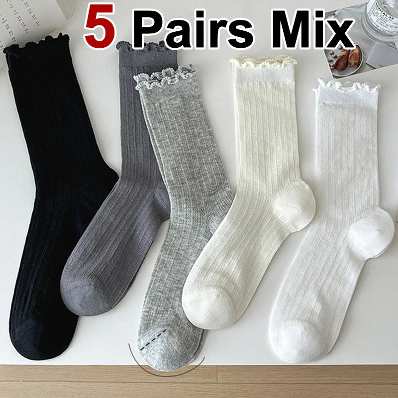 Womens Lightweight Mesh Mid Tube Socks - 5 Pairs Casual Breathable Ballet Style - ZOOMNSTORE