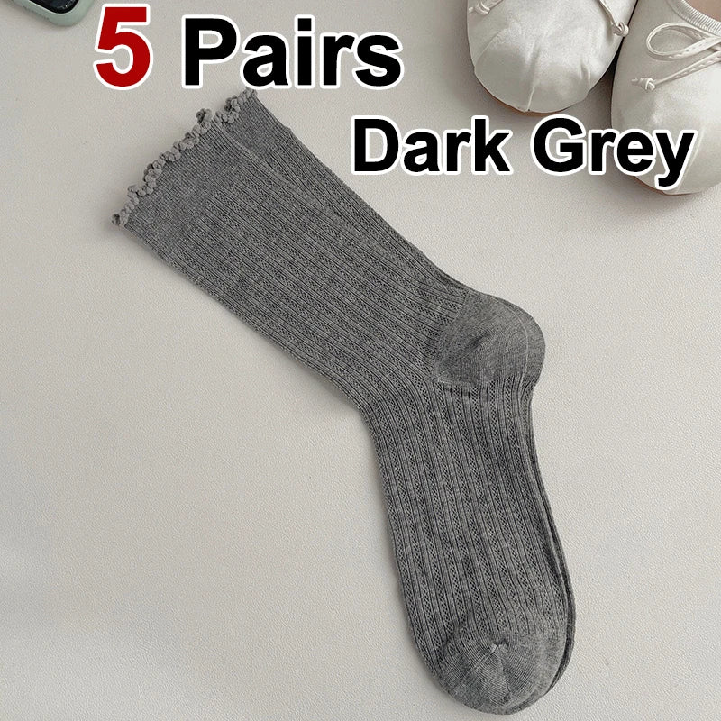 Womens Lightweight Mesh Mid Tube Socks - 5 Pairs Casual Breathable Ballet Style - ZOOMNSTORE