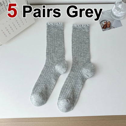 Womens Lightweight Mesh Mid Tube Socks - 5 Pairs Casual Breathable Ballet Style - ZOOMNSTORE