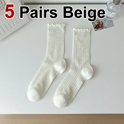 Womens Lightweight Mesh Mid Tube Socks - 5 Pairs Casual Breathable Ballet Style - ZOOMNSTORE