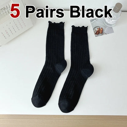 Womens Lightweight Mesh Mid Tube Socks - 5 Pairs Casual Breathable Ballet Style - ZOOMNSTORE