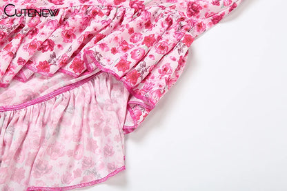 Women Midi Dresses - Floral Print Sleeveless Bandage Dress With Ruffle Split - ZOOMNSTORE