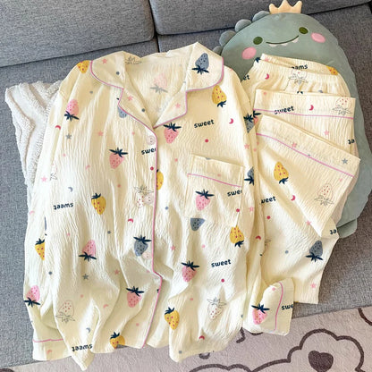 Pink Bow Dtie Pajama Set - Womens Long Sleeve Top  Elastic Waist Pants Harajuku Style Home Wear - ZOOMNSTORE