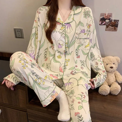 Pink Bow Dtie Pajama Set - Womens Long Sleeve Top  Elastic Waist Pants Harajuku Style Home Wear - ZOOMNSTORE
