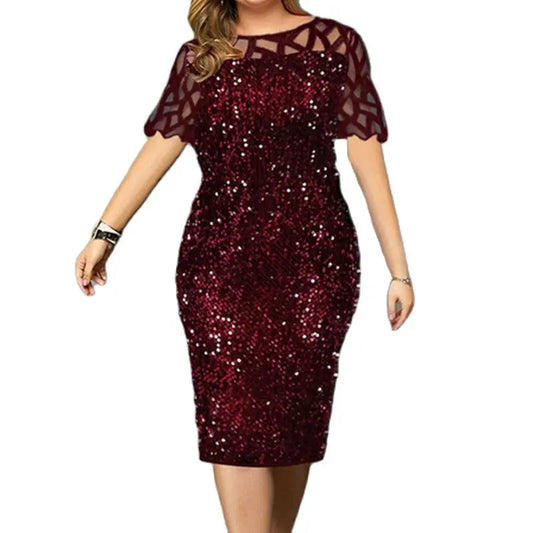 Shiny Evening Dress - Vintage Lace Sequin Party Dress for Women M-5XL - ZOOMNSTORE