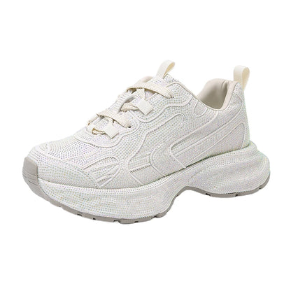 High Heel Platform Sneakers - Womens Lace-Up Casual Crystal Running Shoes - ZOOMNSTORE