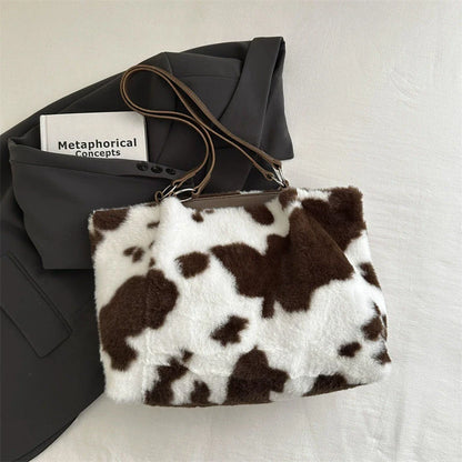 Women Plush Handbag - Large Capacity Top Handle Bag With Zipper Closure - ZOOMNSTORE
