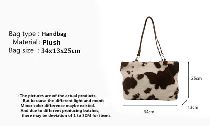 Women Plush Handbag - Large Capacity Top Handle Bag With Zipper Closure - ZOOMNSTORE
