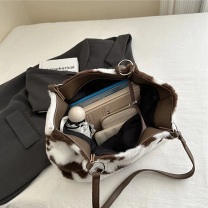 Women Plush Handbag - Large Capacity Top Handle Bag With Zipper Closure - ZOOMNSTORE