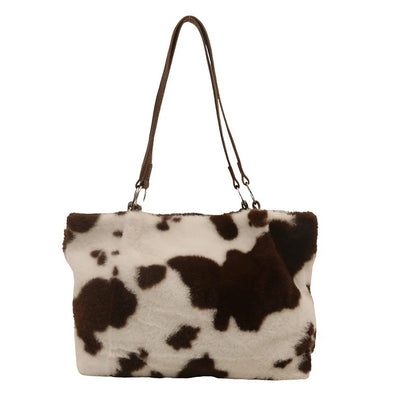 Women Plush Handbag - Large Capacity Top Handle Bag With Zipper Closure - ZOOMNSTORE