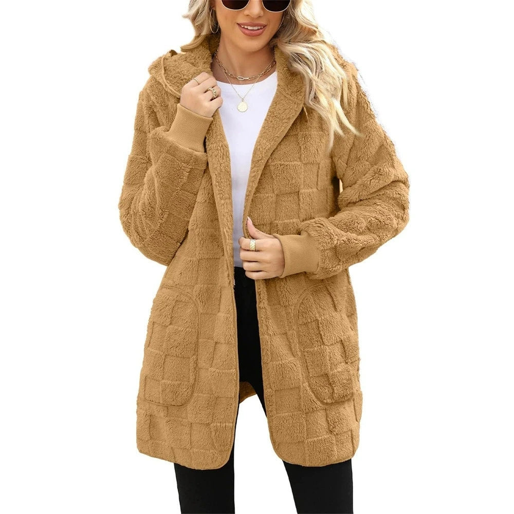 Women Plush Velvet Jacket - Oversized Casual Warm Outerwear | Long Sleeve Coat - ZOOMNSTORE