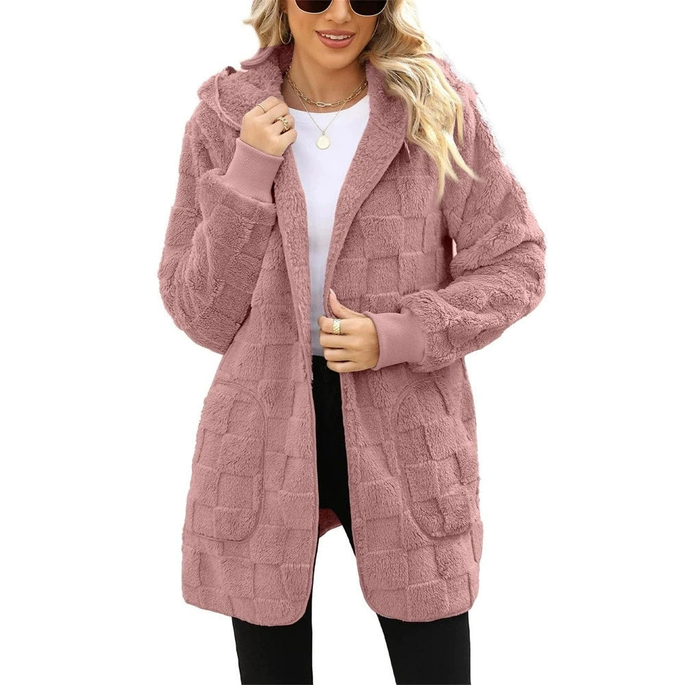 Women Plush Velvet Jacket - Oversized Casual Warm Outerwear | Long Sleeve Coat - ZOOMNSTORE