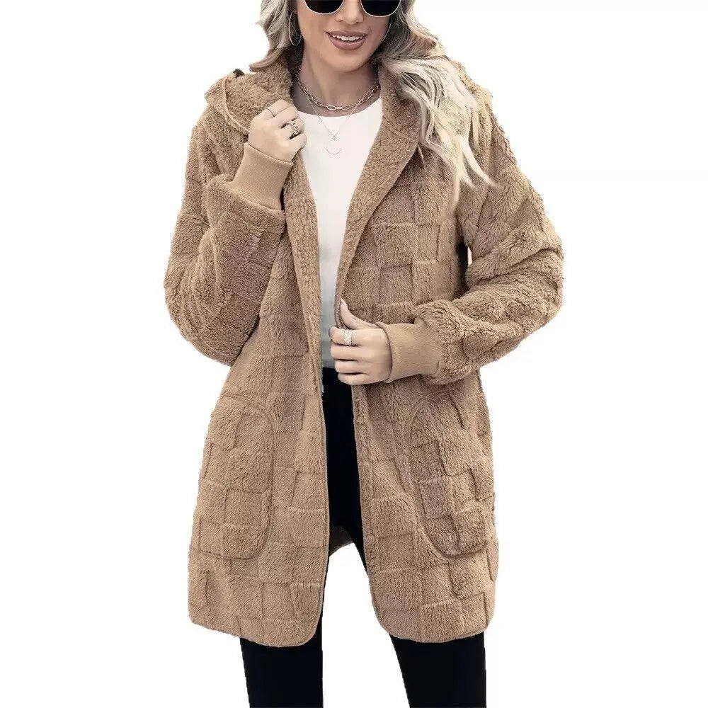 Women Plush Velvet Jacket - Oversized Casual Warm Outerwear | Long Sleeve Coat - ZOOMNSTORE