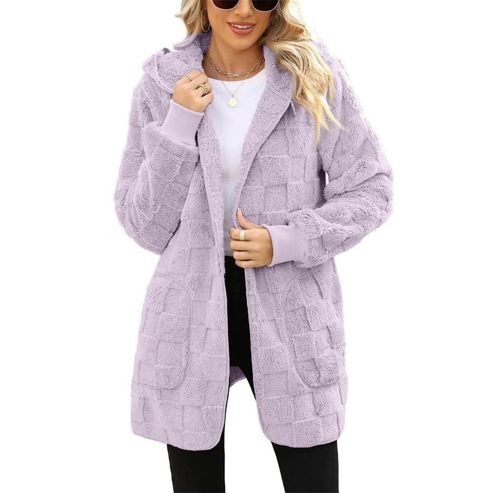 Women Plush Velvet Jacket - Oversized Casual Warm Outerwear | Long Sleeve Coat - ZOOMNSTORE