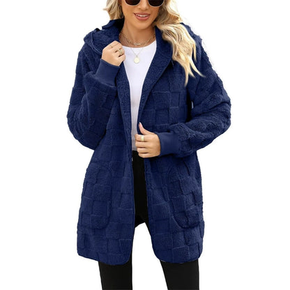 Women Plush Velvet Jacket - Oversized Casual Warm Outerwear | Long Sleeve Coat - ZOOMNSTORE