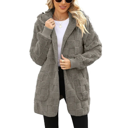 Women Plush Velvet Jacket - Oversized Casual Warm Outerwear | Long Sleeve Coat - ZOOMNSTORE