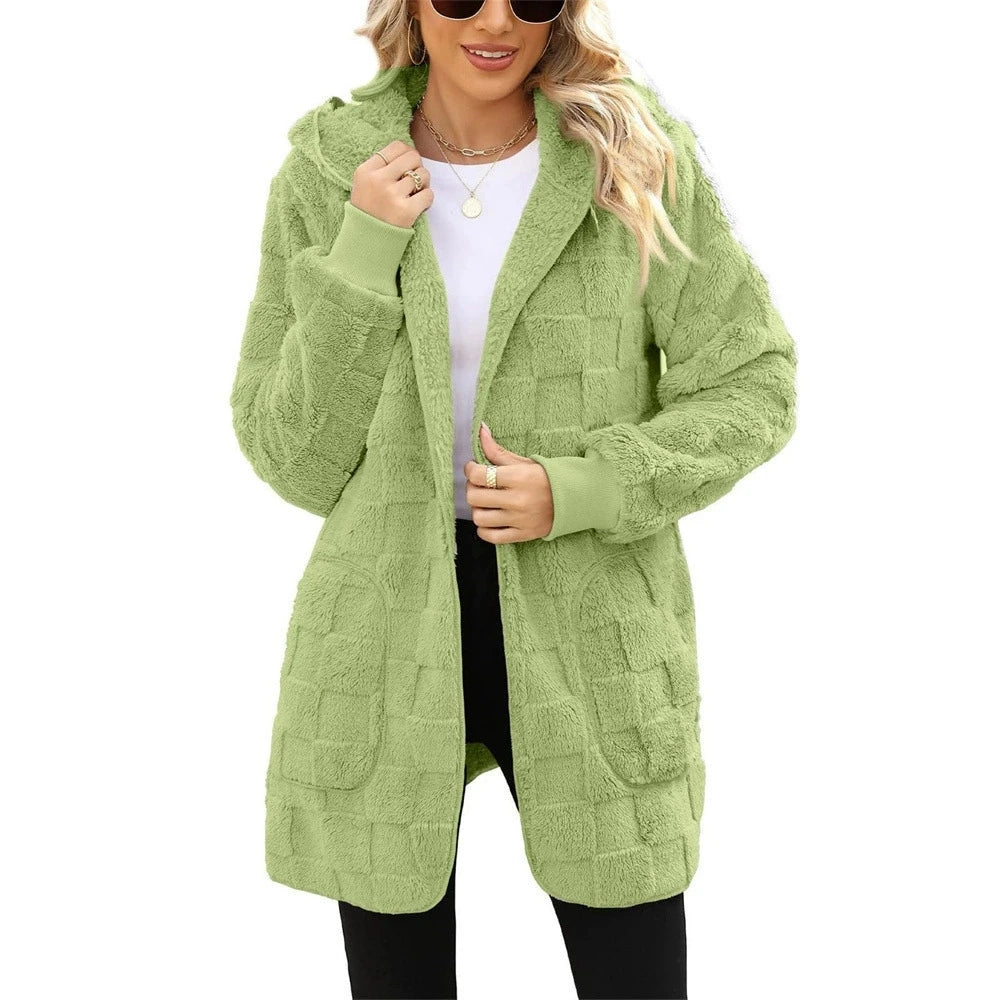 Women Plush Velvet Jacket - Oversized Casual Warm Outerwear | Long Sleeve Coat - ZOOMNSTORE