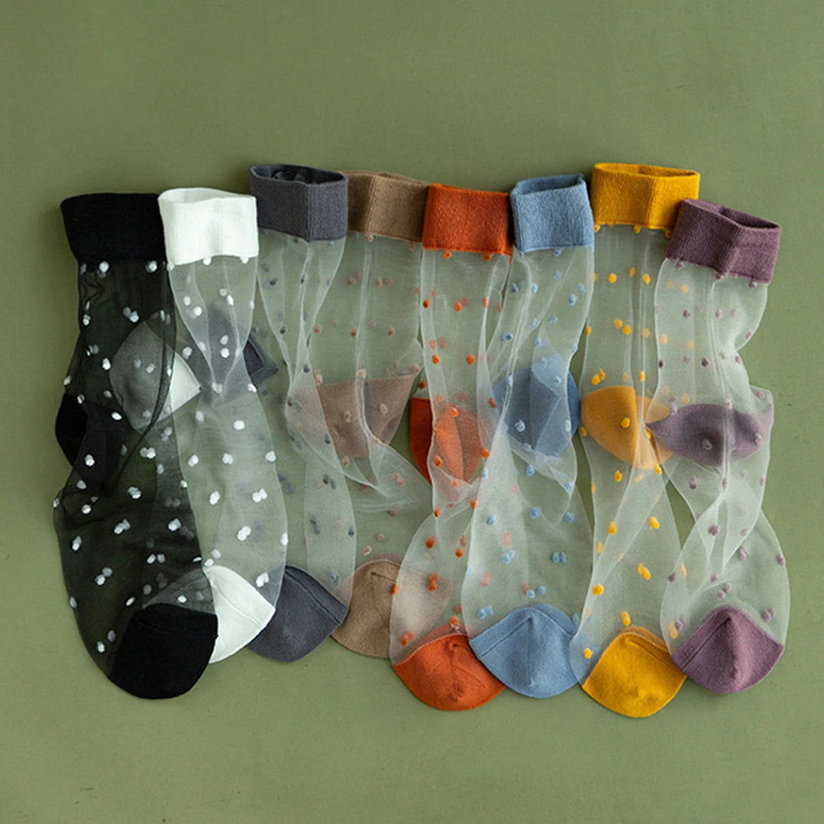 Polka Dot Lace Socks - Womens Summer Thin Transparent Ultra Socks - ZOOMNSTORE