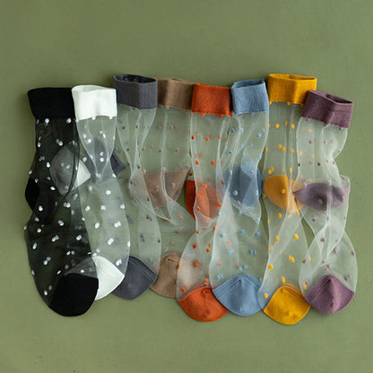 Polka Dot Lace Socks - Womens Summer Thin Transparent Ultra Socks - ZOOMNSTORE