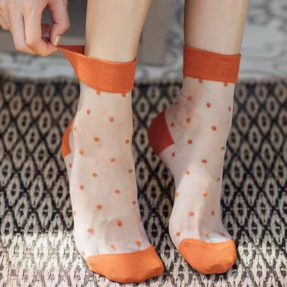 Polka Dot Lace Socks - Womens Summer Thin Transparent Ultra Socks - ZOOMNSTORE