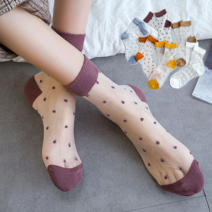 Polka Dot Lace Socks - Womens Summer Thin Transparent Ultra Socks - ZOOMNSTORE