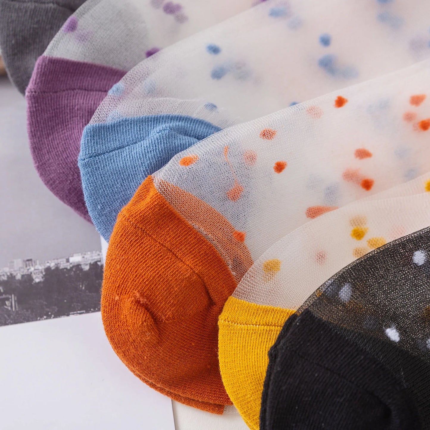 Polka Dot Lace Socks - Womens Summer Thin Transparent Ultra Socks - ZOOMNSTORE