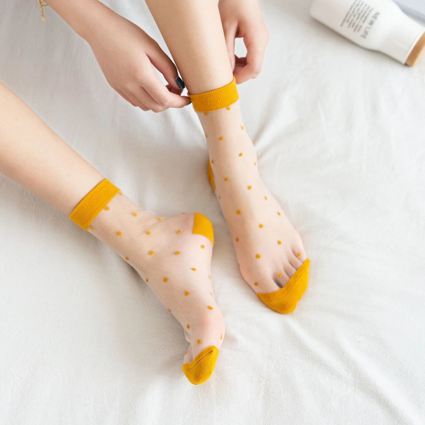 Polka Dot Lace Socks - Womens Summer Thin Transparent Ultra Socks - ZOOMNSTORE