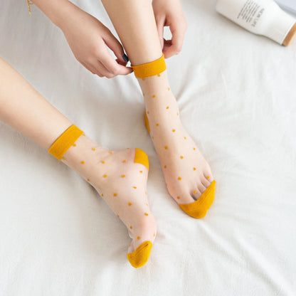 Polka Dot Lace Socks - Womens Summer Thin Transparent Ultra Socks - ZOOMNSTORE