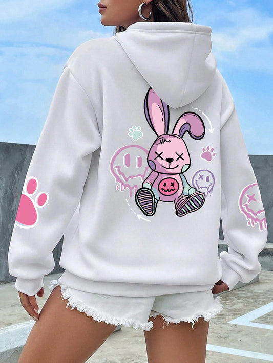 Oversized Hip Hop Hoodie - Casual Printed Fleece Sweatshirt for Women - ZOOMNSTORE