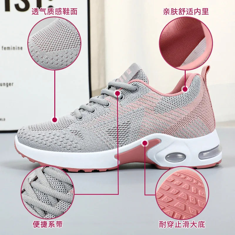 Womens Casual Running Shoes - Breathable Lace-Up Sneakers with Air Cushion - ZOOMNSTORE