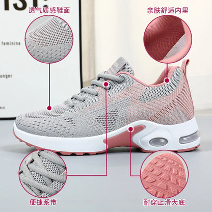Womens Casual Running Shoes - Breathable Lace-Up Sneakers with Air Cushion - ZOOMNSTORE