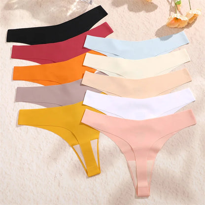 Women Seamless Panties - Ultra Thin V Waist Thongs | Soft Ice Silk Underpants - ZOOMNSTORE