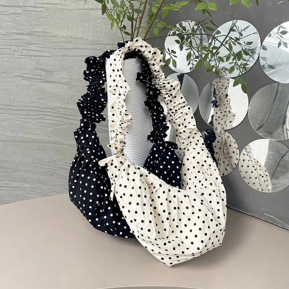 Polka Dot Hobo Bag - Large Capacity Fashion Shoulder  Vintage Tote for Travel - ZOOMNSTORE