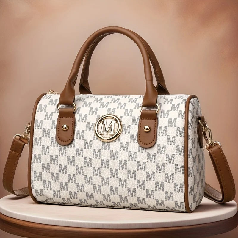 Women Shoulder Bag – Small Crossbody Bag with Golden M Logo | Soft PU Leather Purse - ZOOMNSTORE
