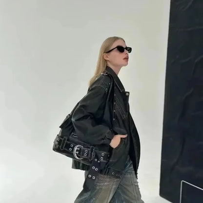 Luxury Womens Handbag - Y2K Large Capacity Shoulder Bag with Rivets and Multiple Pockets - ZOOMNSTORE