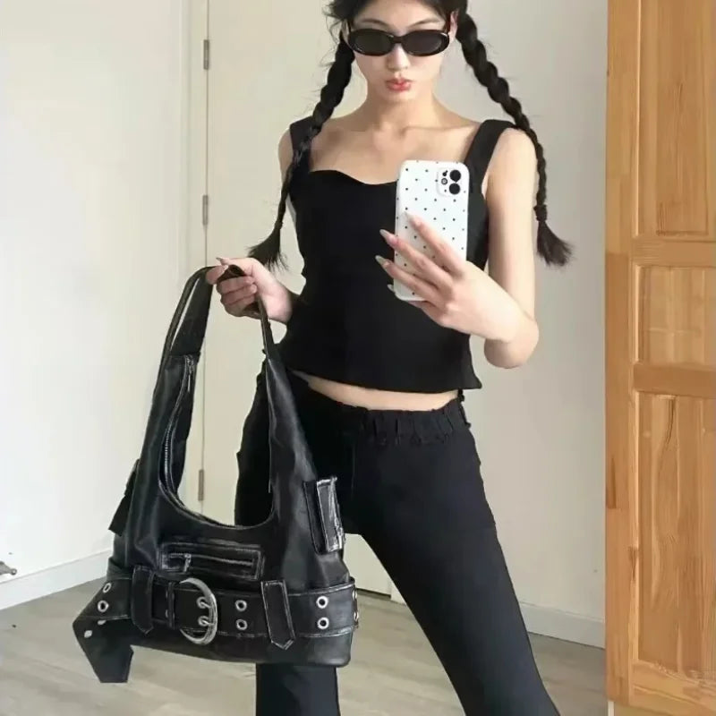 Luxury Womens Handbag - Y2K Large Capacity Shoulder Bag with Rivets and Multiple Pockets - ZOOMNSTORE